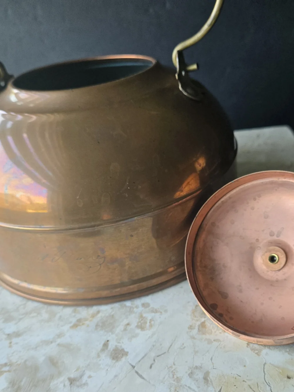 Copper-Tone Classic Whistling Teakettle with Wooden Handle
